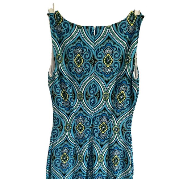 CACHE Sheath Dress, Stretch mesh, shirred panel, sleeveless, size 4, Blue, Green - Picture 3 of 8